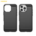 AMORUS For iPhone 16 Pro Case Carbon Fiber Texture Brushed Protective Phone Cover