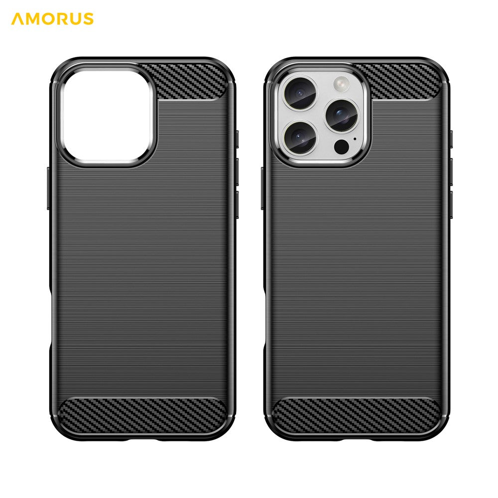 AMORUS For iPhone 16 Pro Case Carbon Fiber Texture Brushed Protective Phone Cover