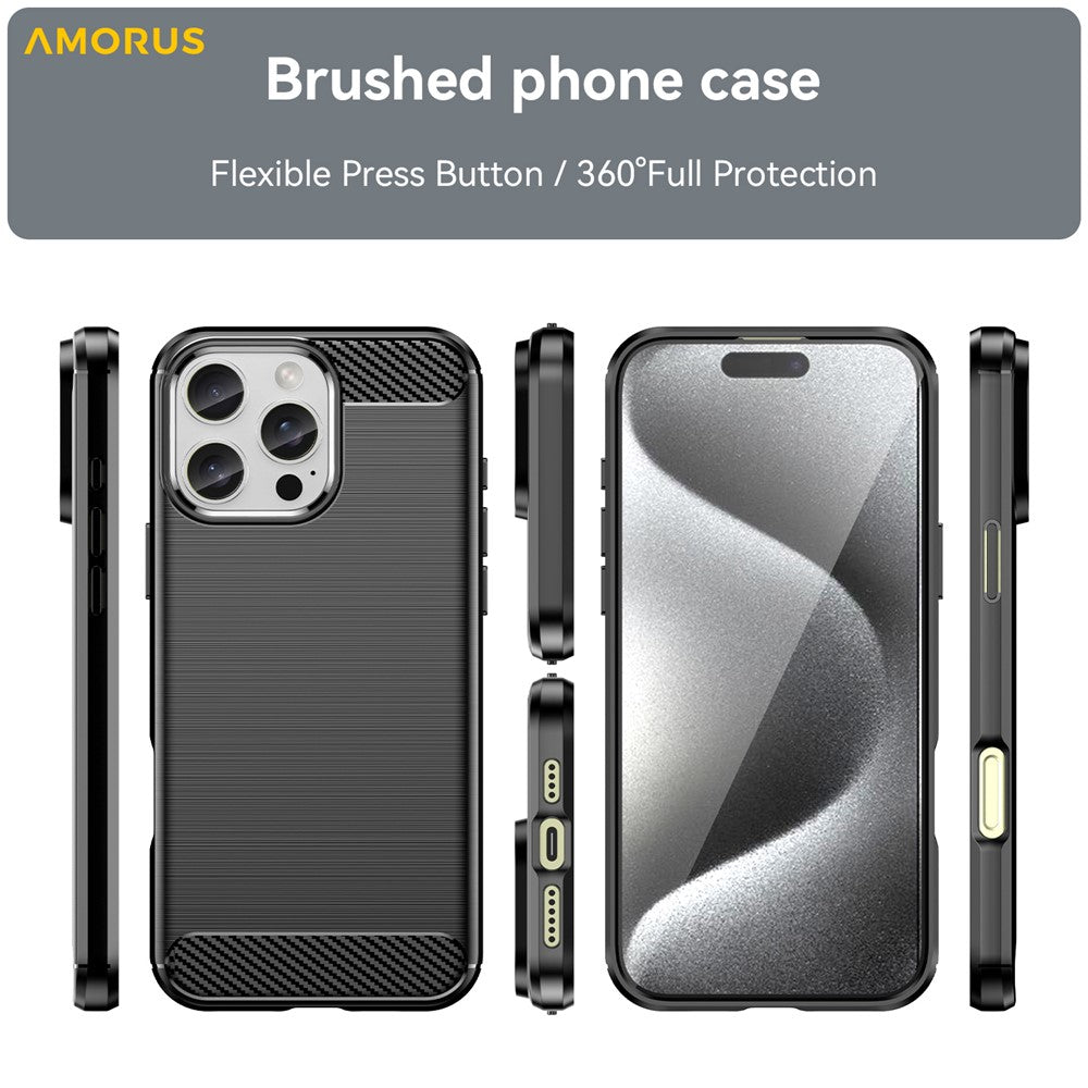 AMORUS For iPhone 16 Pro Case Carbon Fiber Texture Brushed Protective Phone Cover