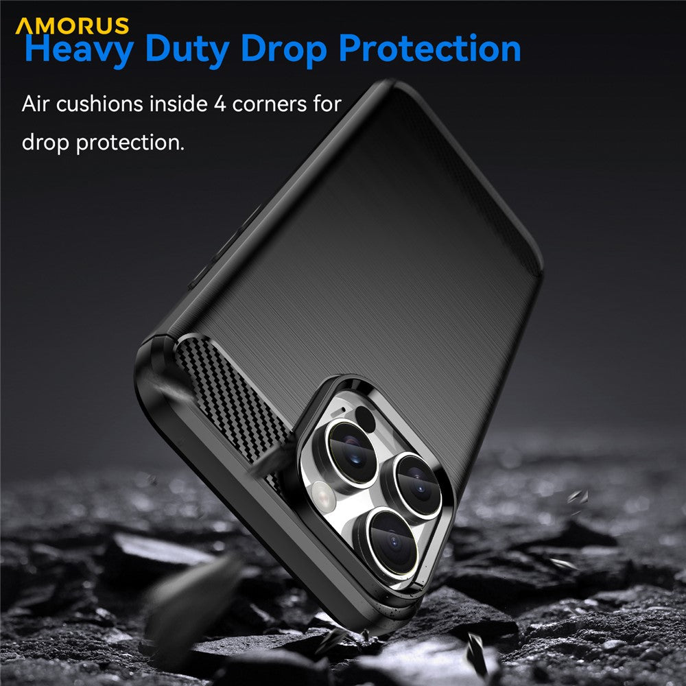 AMORUS For iPhone 16 Pro Case Carbon Fiber Texture Brushed Protective Phone Cover