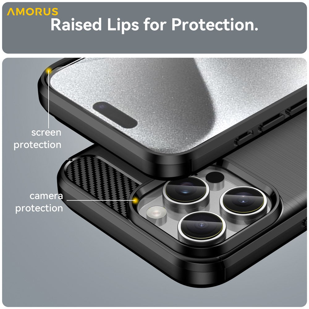 AMORUS For iPhone 16 Pro Case Carbon Fiber Texture Brushed Protective Phone Cover