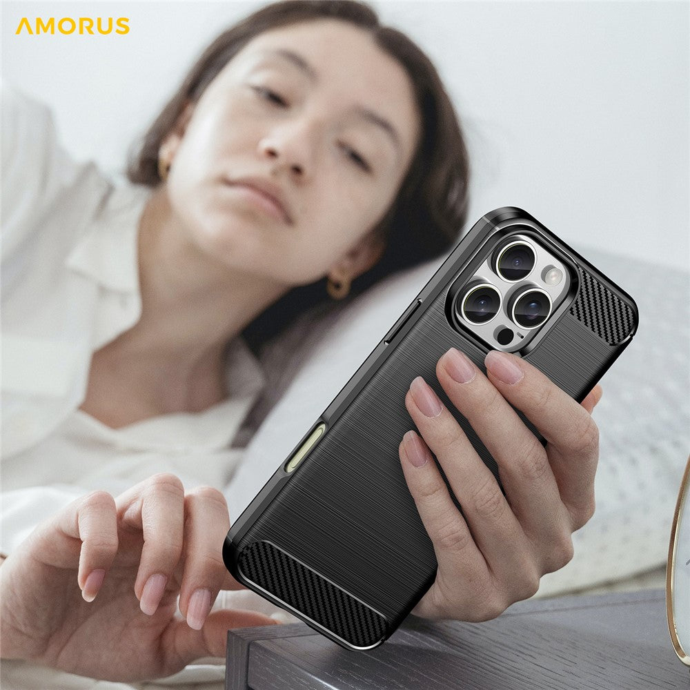 AMORUS For iPhone 16 Pro Case Carbon Fiber Texture Brushed Protective Phone Cover