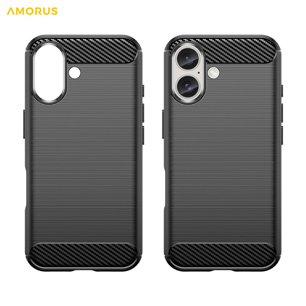 AMORUS For iPhone 16 Plus Case Carbon Fiber Texture Brushed Protective Phone Cover