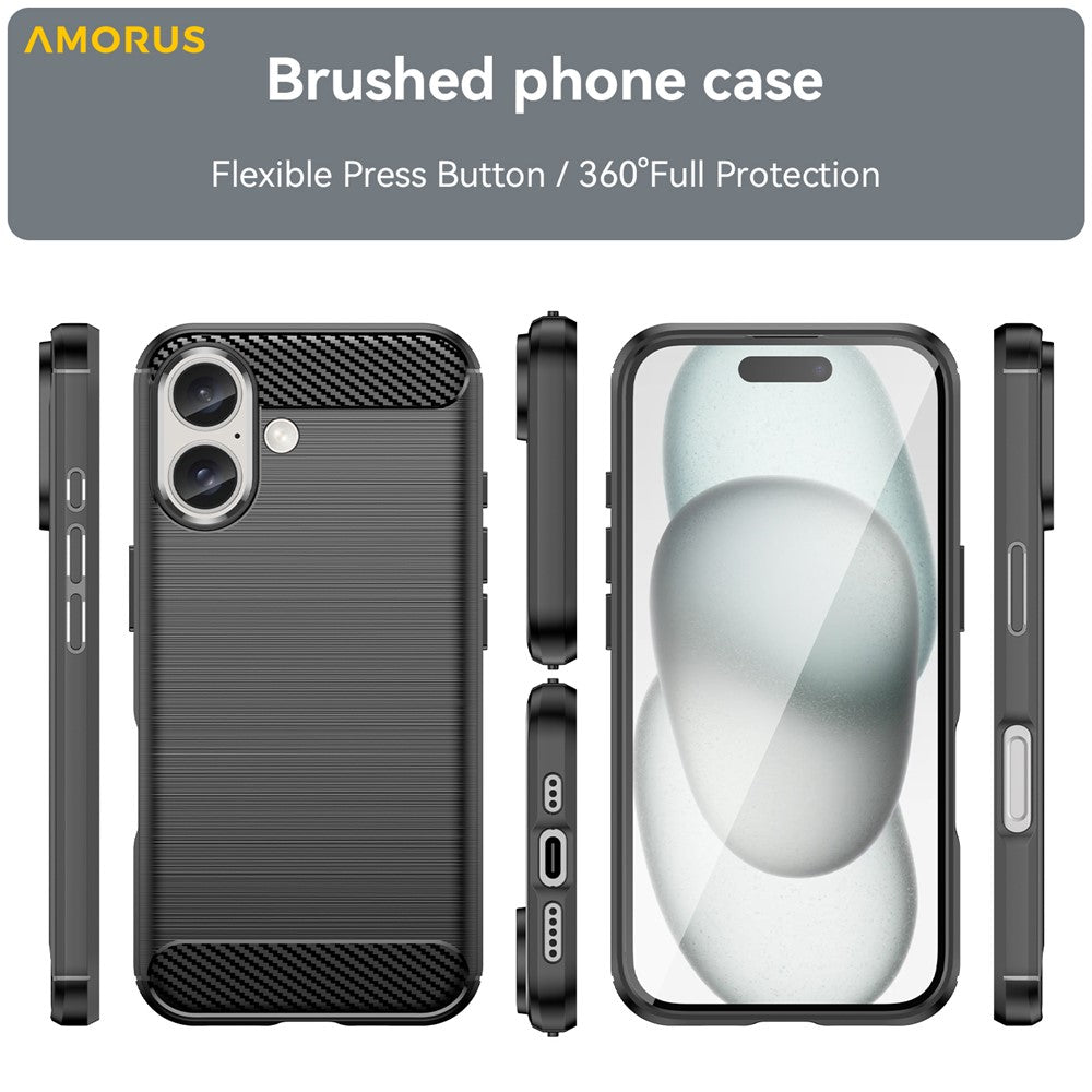 AMORUS For iPhone 16 Plus Case Carbon Fiber Texture Brushed Protective Phone Cover