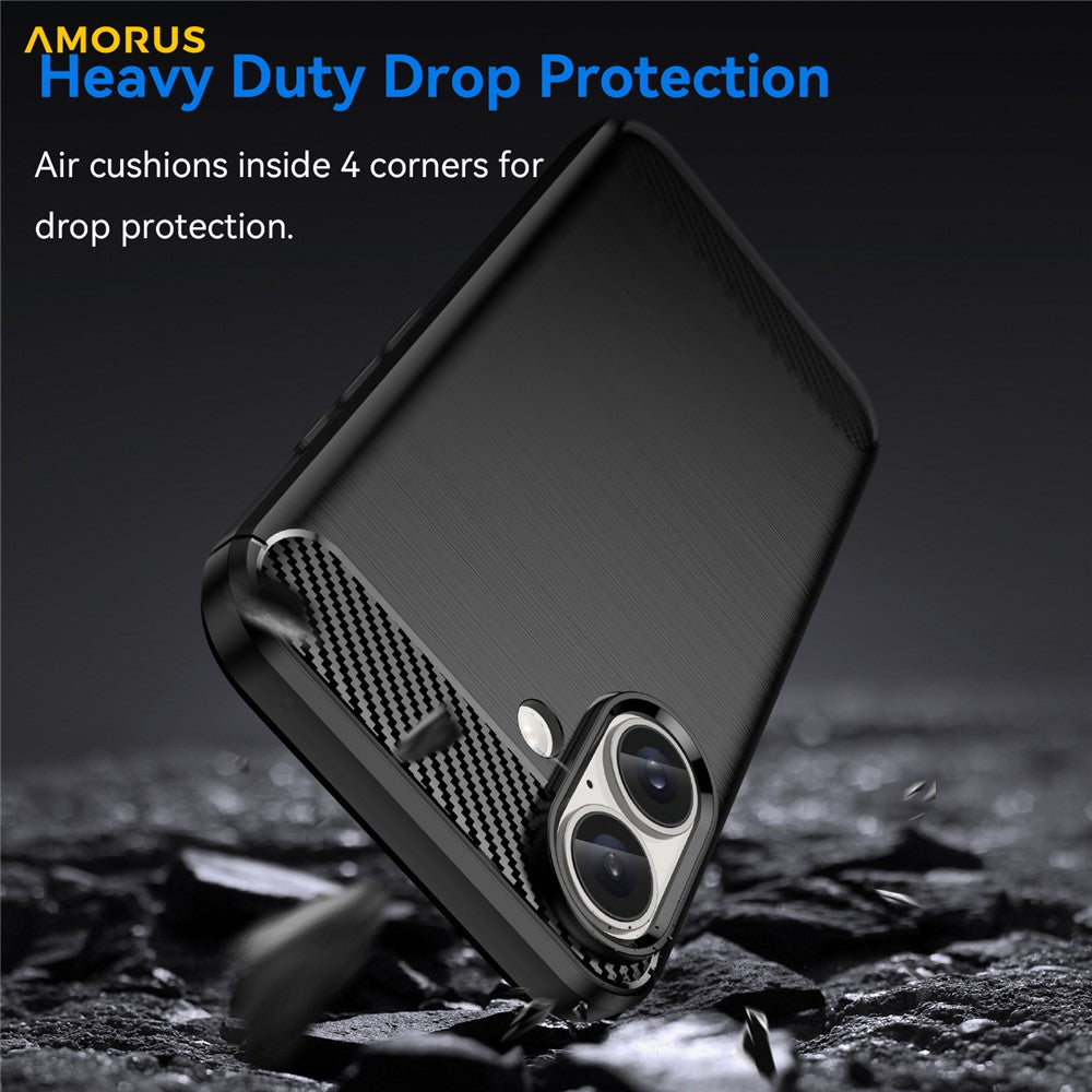 AMORUS For iPhone 16 Plus Case Carbon Fiber Texture Brushed Protective Phone Cover