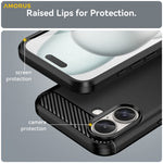 AMORUS For iPhone 16 Plus Case Carbon Fiber Texture Brushed Protective Phone Cover