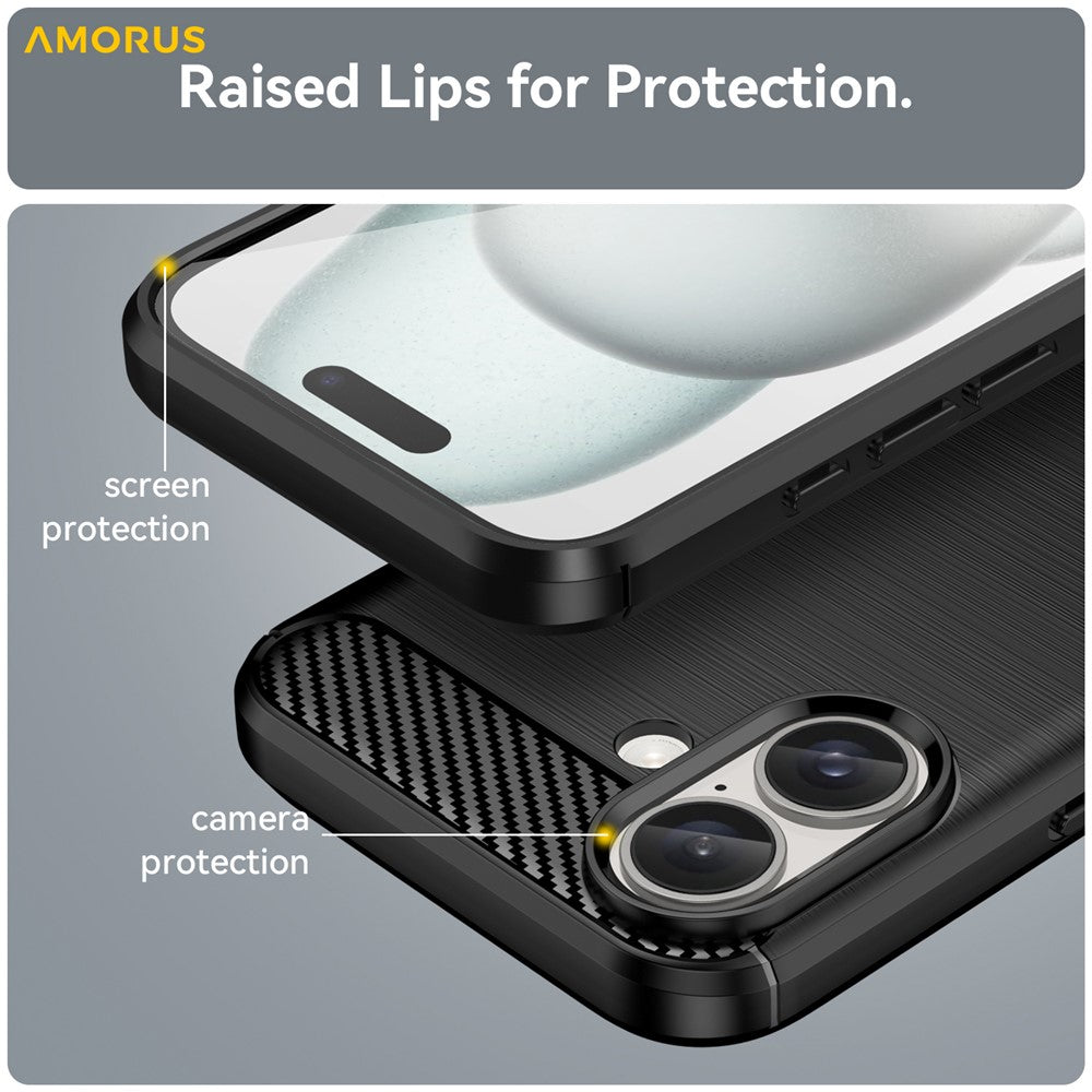 AMORUS For iPhone 16 Plus Case Carbon Fiber Texture Brushed Protective Phone Cover