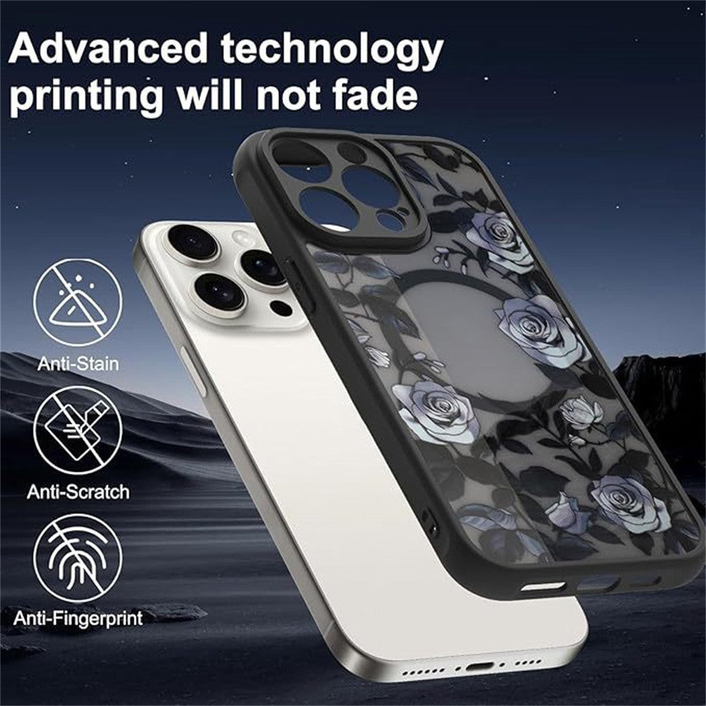 For iPhone 13 Pro Case Compatible with MagSafe Rose Flower Pattern PC + TPU Phone Cover