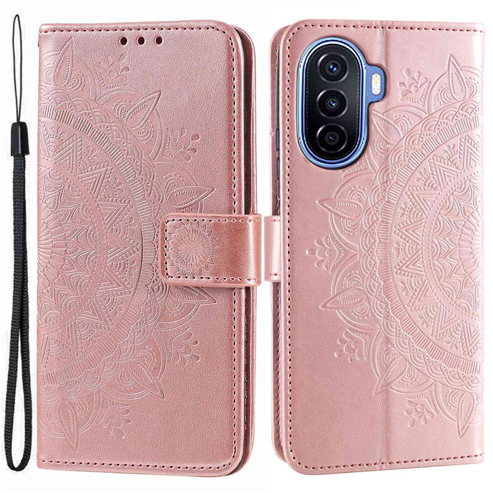 Huawei Nova Y70 Plus 4G Mandala Blomma Präglat PU Läder Plånboksfodral Flip Stativ Magnetspänne Stötsäkert Fodral