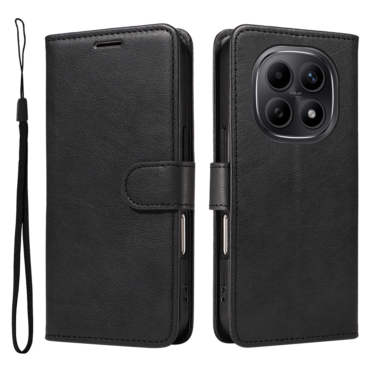 For Xiaomi Poco M8 5G / Redmi Note 15 5G (Global) / 15 4G (Global) Leather Wallet Case with Strap Solid Color Phone Stand Cover