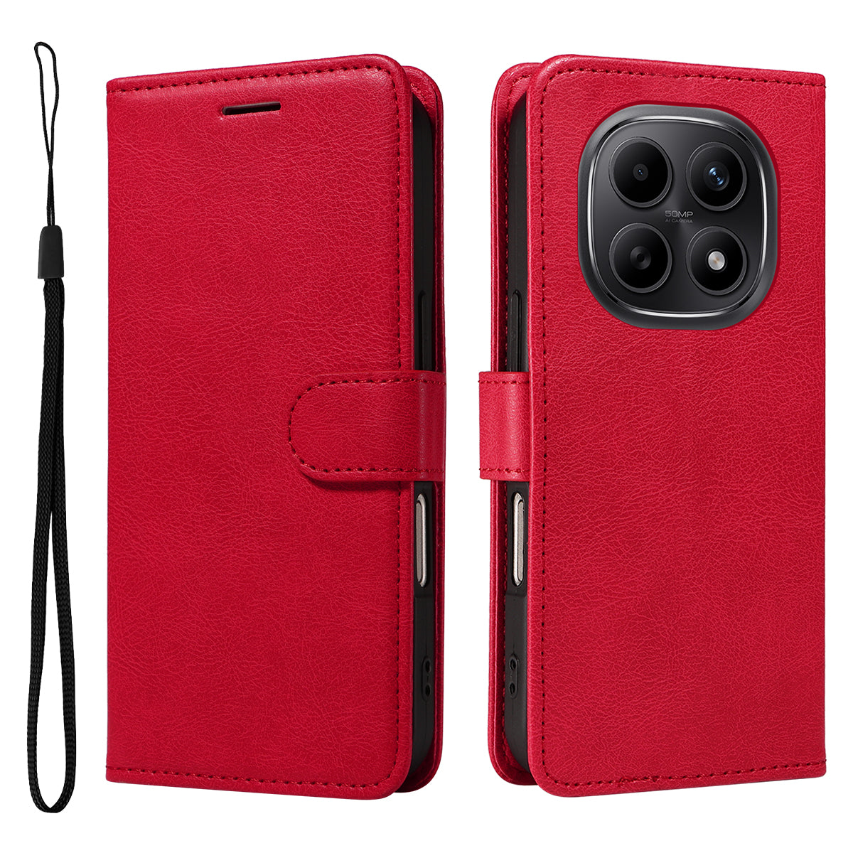 For Xiaomi Poco M8 5G / Redmi Note 15 5G (Global) / 15 4G (Global) Leather Wallet Case with Strap Solid Color Phone Stand Cover