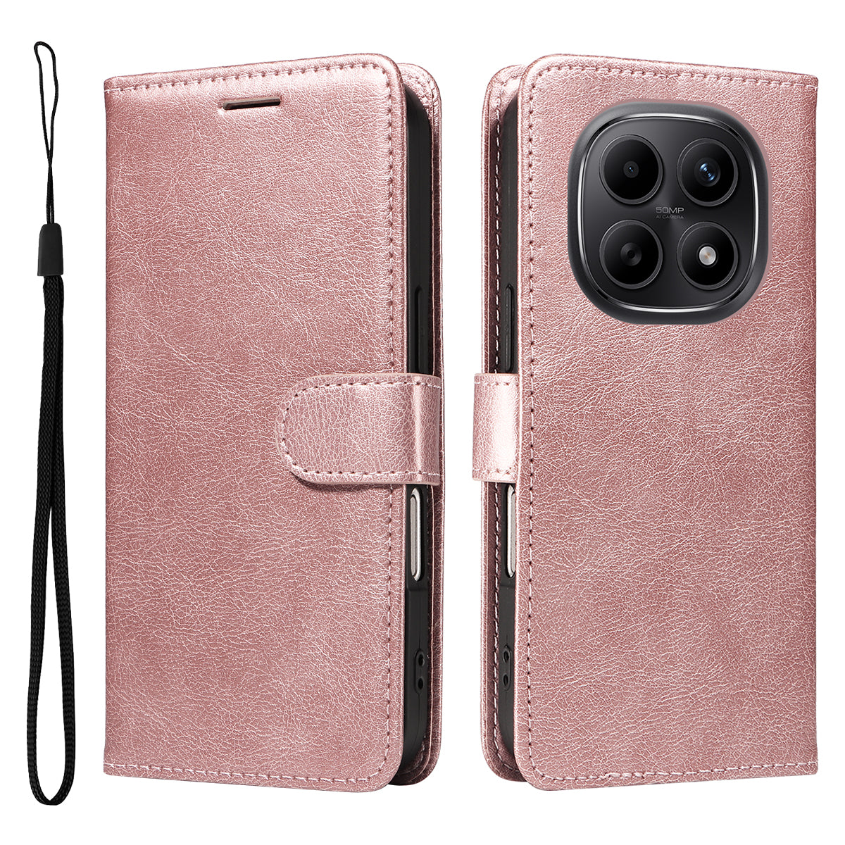 For Xiaomi Poco M8 5G / Redmi Note 15 5G (Global) / 15 4G (Global) Leather Wallet Case with Strap Solid Color Phone Stand Cover