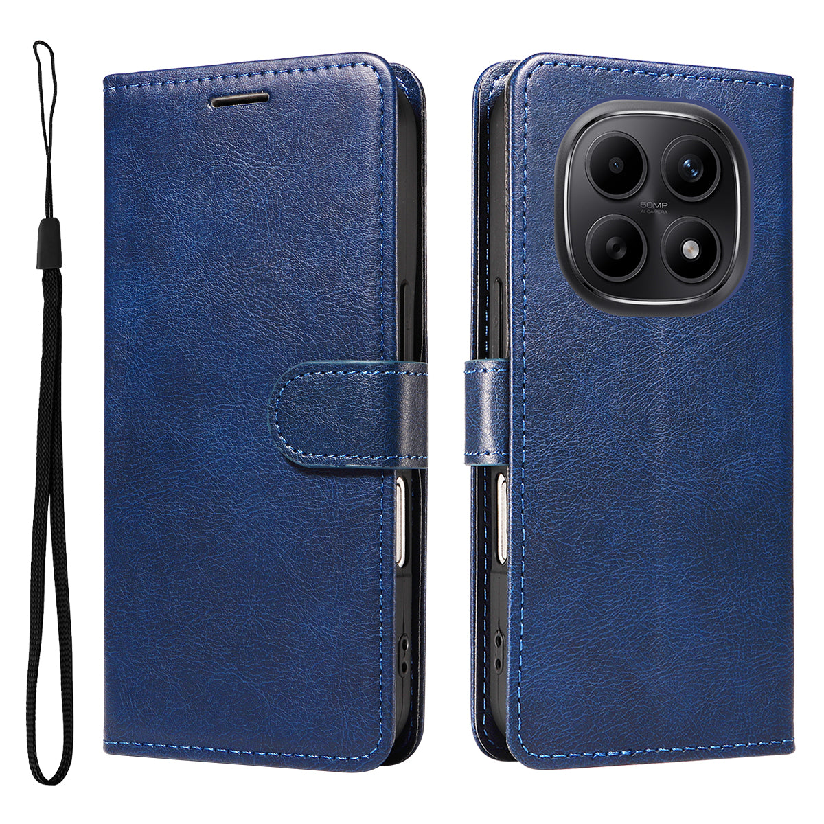 For Xiaomi Poco M8 5G / Redmi Note 15 5G (Global) / 15 4G (Global) Leather Wallet Case with Strap Solid Color Phone Stand Cover