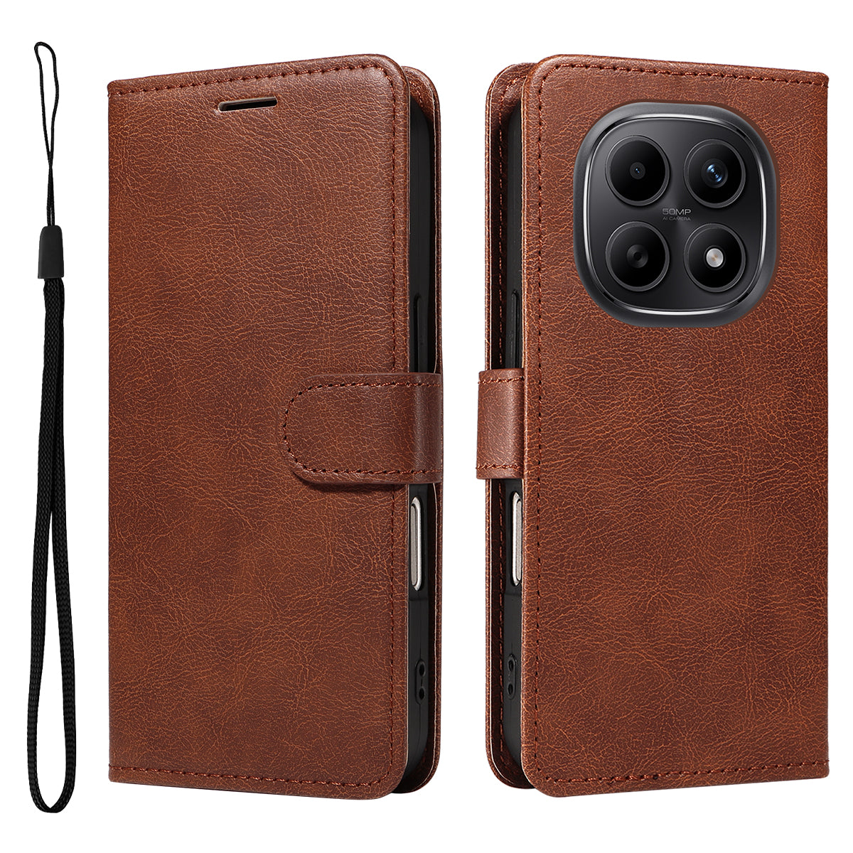 For Xiaomi Poco M8 5G / Redmi Note 15 5G (Global) / 15 4G (Global) Leather Wallet Case with Strap Solid Color Phone Stand Cover