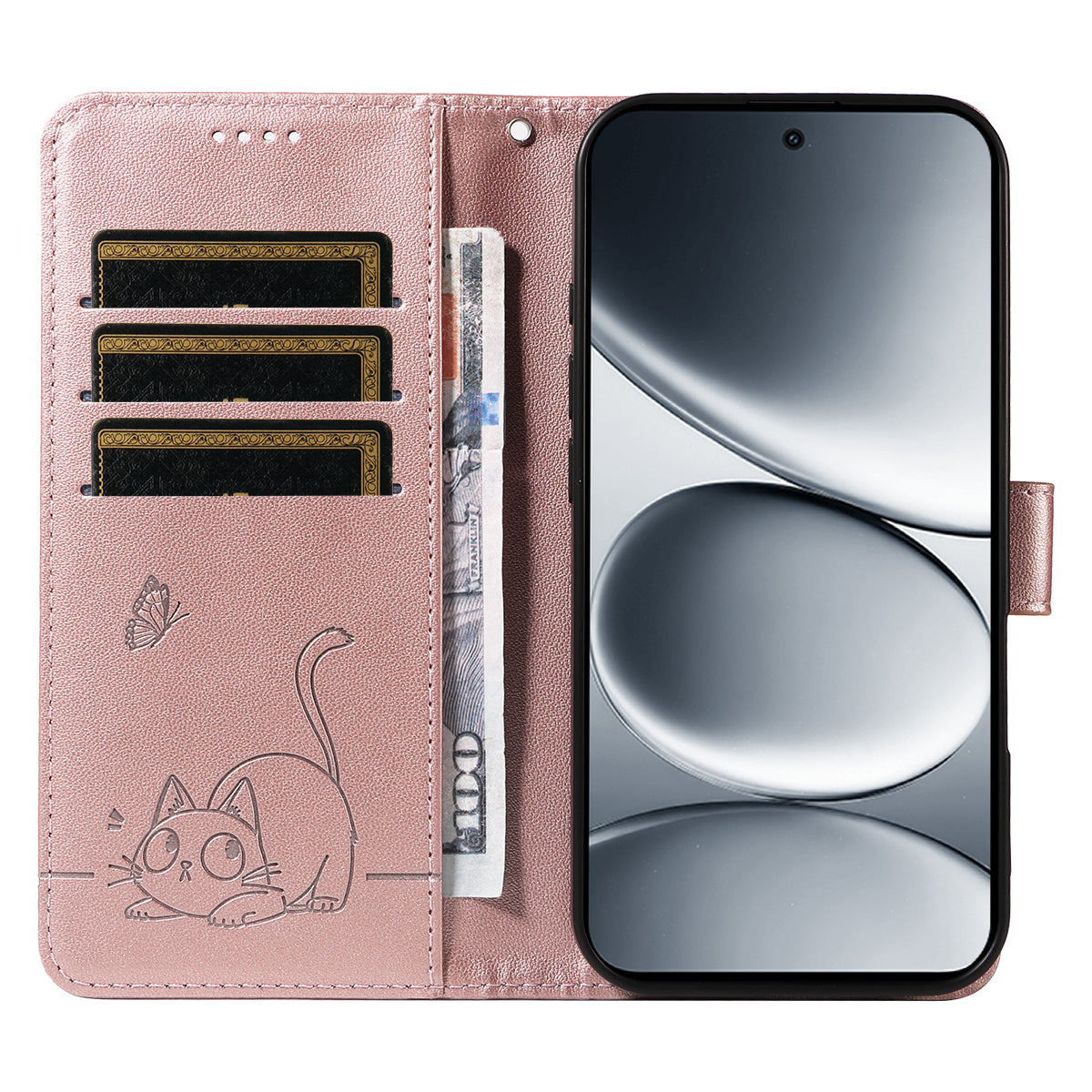 Xiaomi Redmi Note 15 Pro 5G (Global) skal, kattmönster, läderfodral med handledsrem
