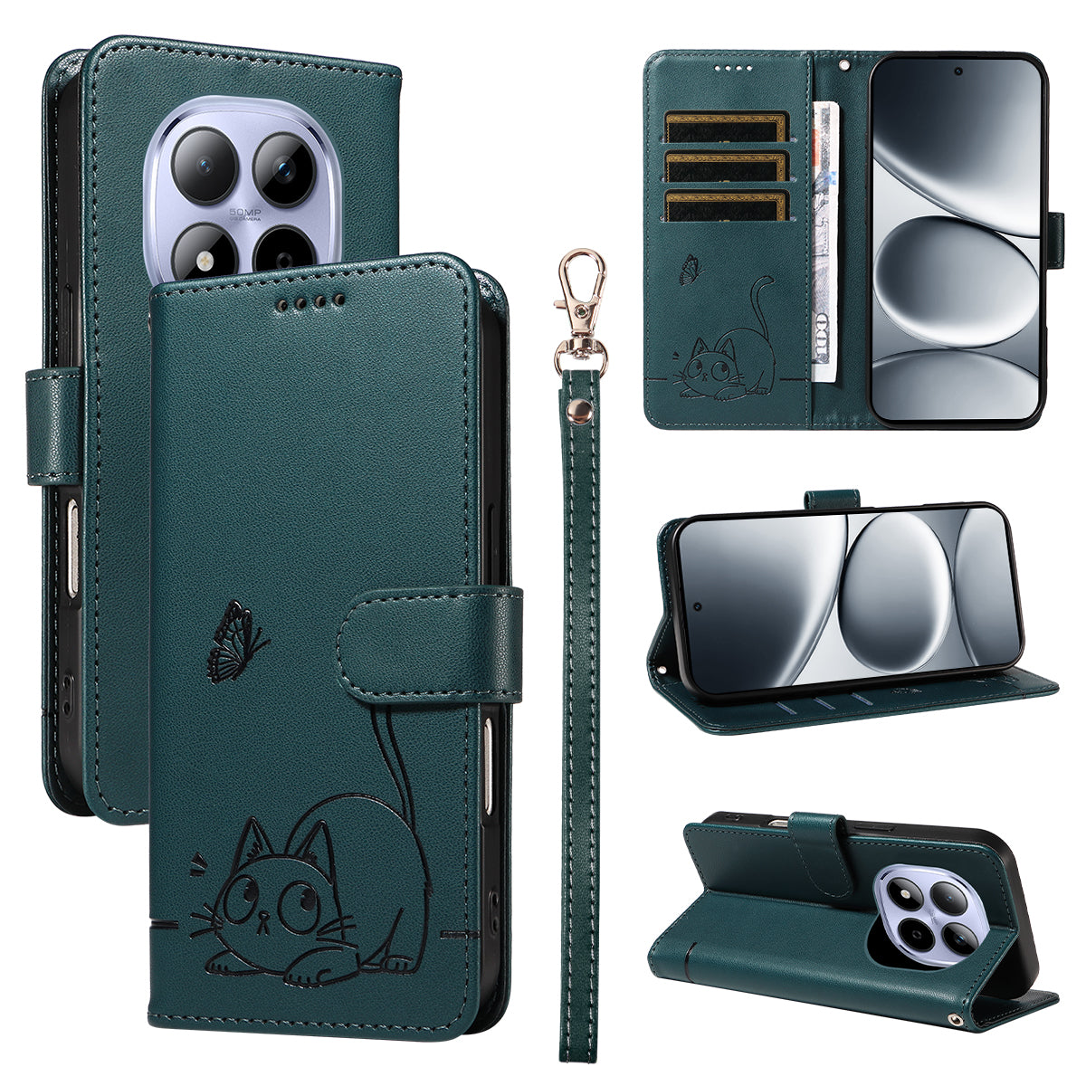 For Xiaomi Redmi Note 15 Pro 5G (Global) Case Cat Pattern Imprint Leather Phone Cover with Wrist Strap