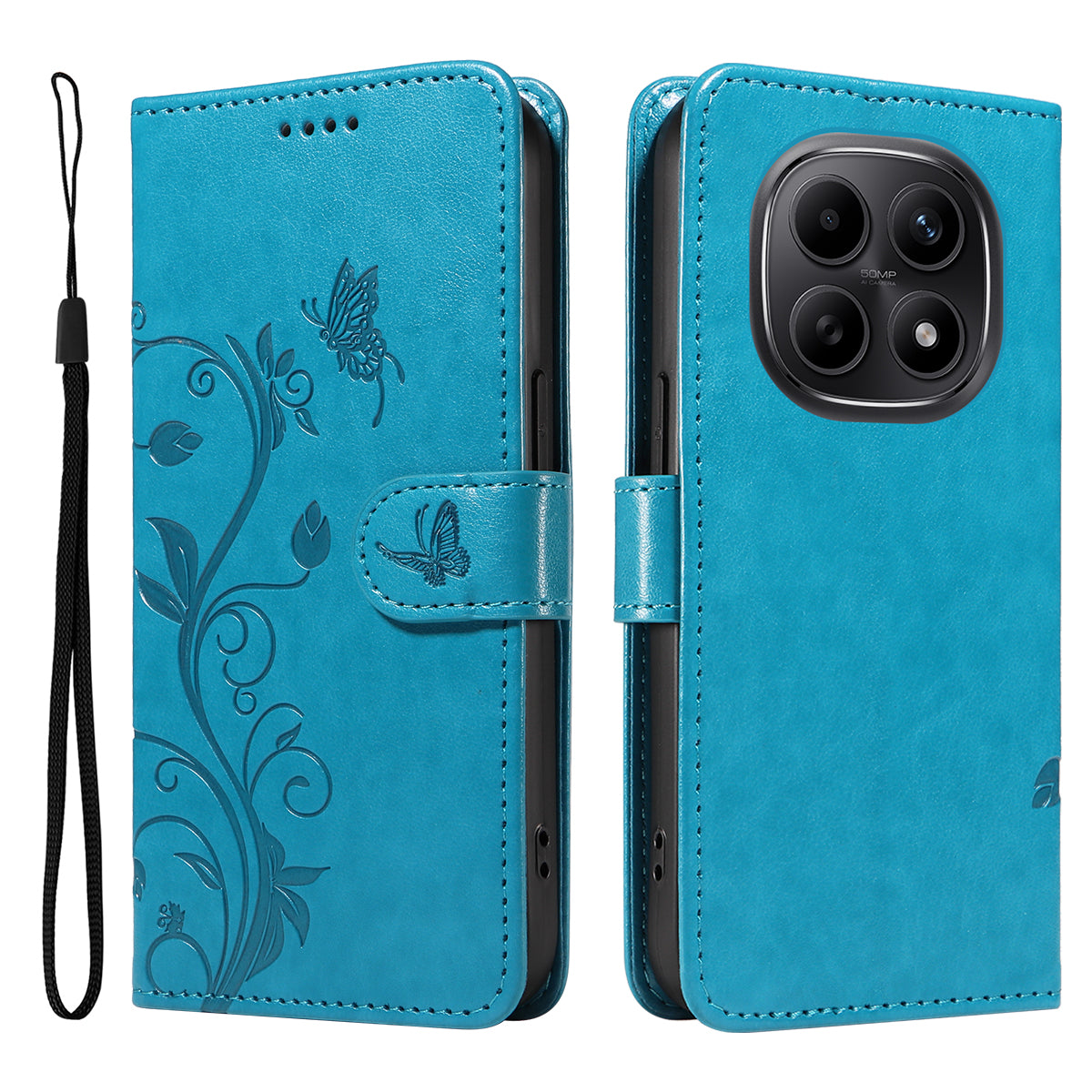 For Xiaomi Poco M8 5G / Redmi Note 15 5G (Global) / 15 4G (Global) PU Leather Cases Flower Pattern Wallet Stand Phone Cover with Strap
