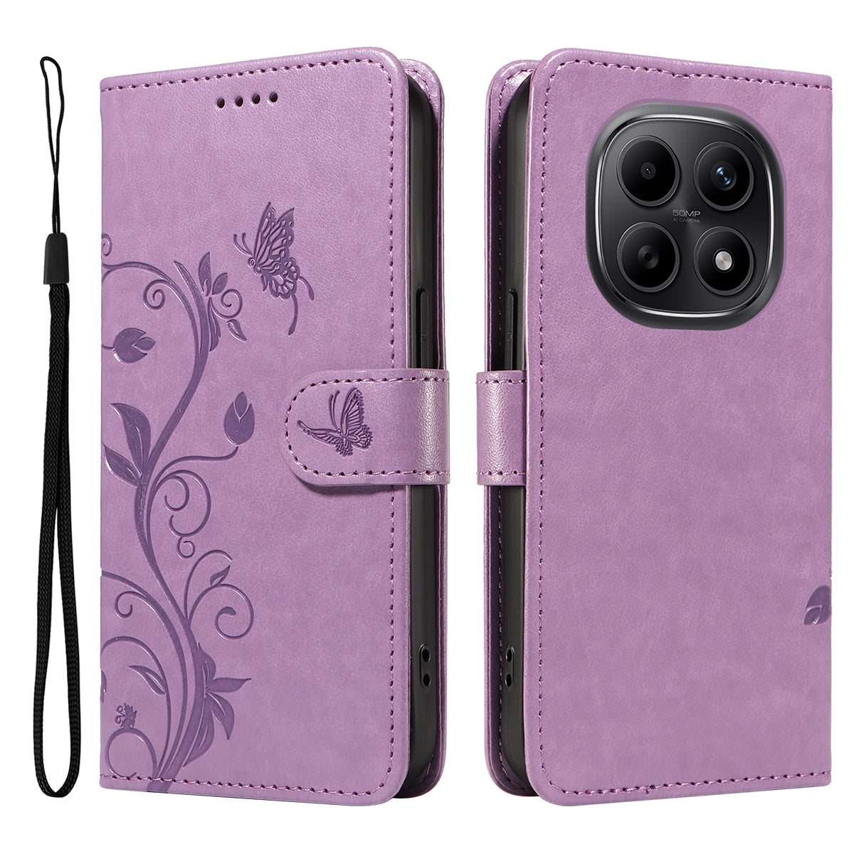 For Xiaomi Poco M8 5G / Redmi Note 15 5G (Global) / 15 4G (Global) PU Leather Cases Flower Pattern Wallet Stand Phone Cover with Strap