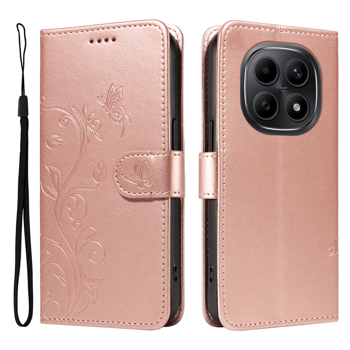 For Xiaomi Poco M8 5G / Redmi Note 15 5G (Global) / 15 4G (Global) PU Leather Cases Flower Pattern Wallet Stand Phone Cover with Strap