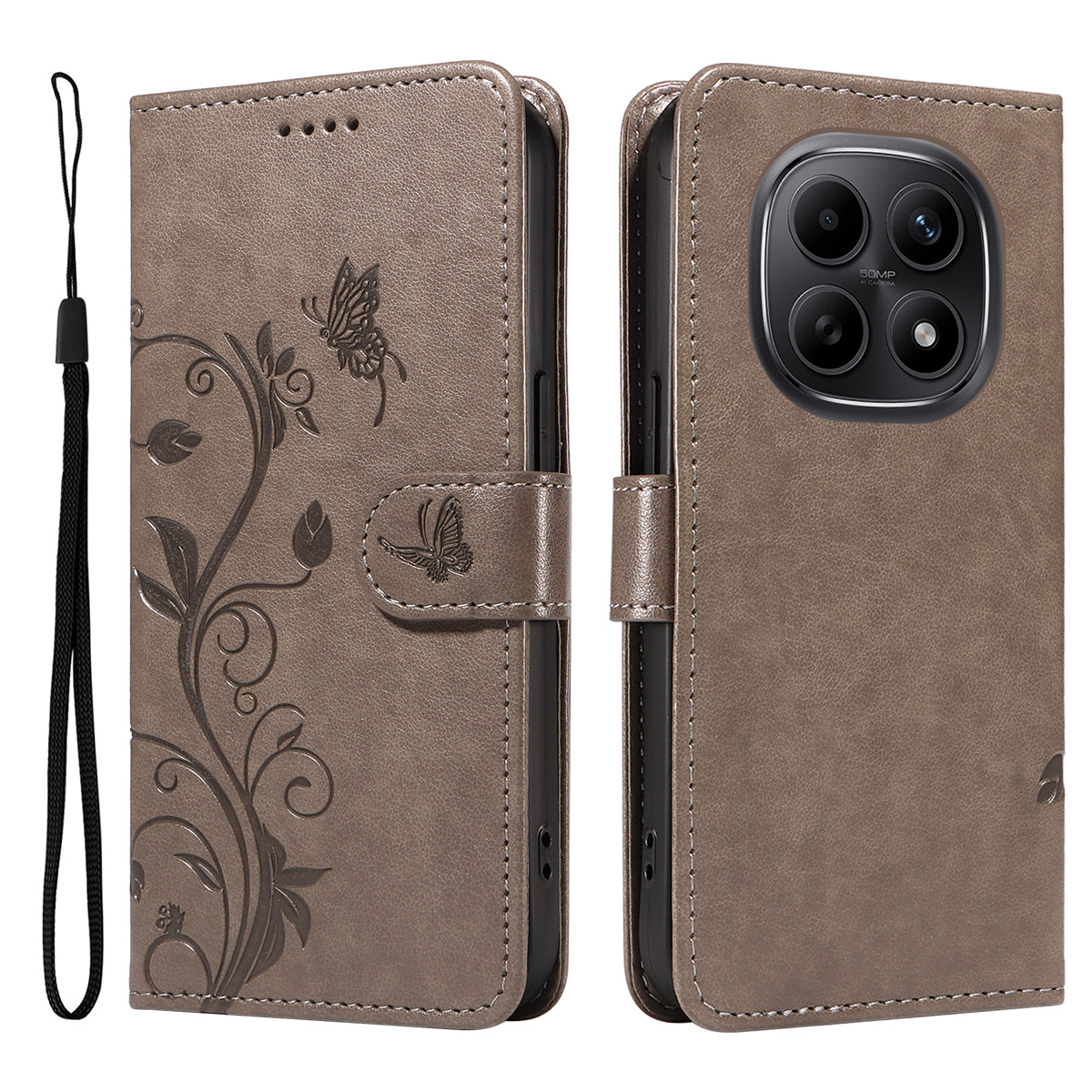 For Xiaomi Poco M8 5G / Redmi Note 15 5G (Global) / 15 4G (Global) PU Leather Cases Flower Pattern Wallet Stand Phone Cover with Strap