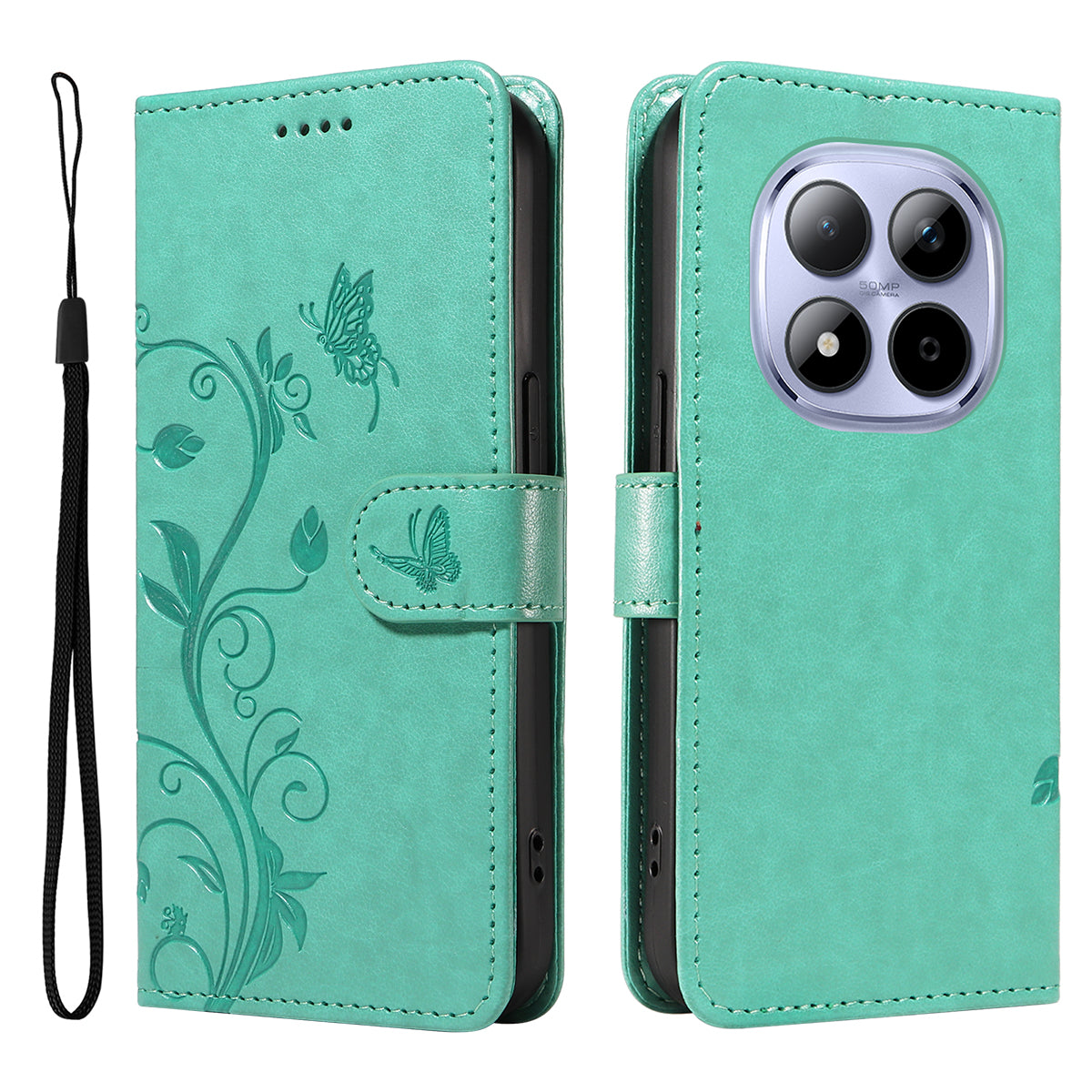 For Xiaomi Redmi Note 15 Pro 5G (Global) PU Leather Cases Flower Pattern Wallet Stand Phone Cover with Strap