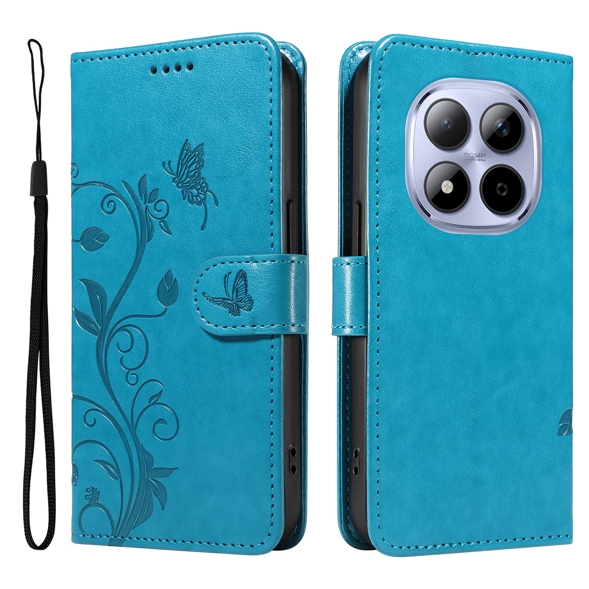 For Xiaomi Redmi Note 15 Pro 5G (Global) PU Leather Cases Flower Pattern Wallet Stand Phone Cover with Strap