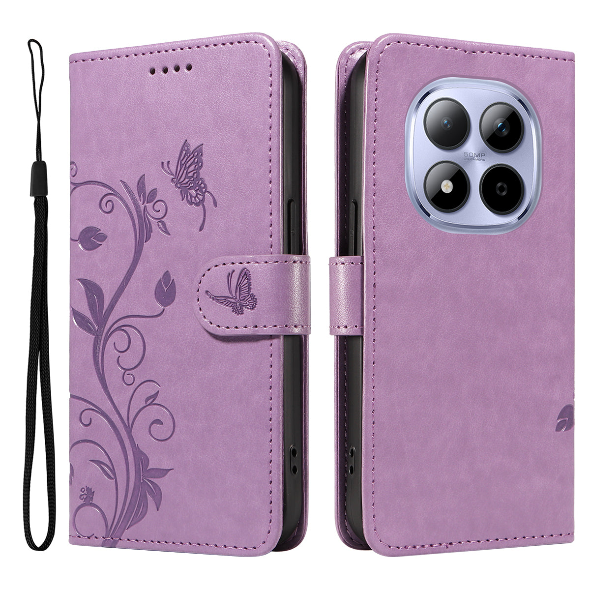 For Xiaomi Redmi Note 15 Pro 5G (Global) PU Leather Cases Flower Pattern Wallet Stand Phone Cover with Strap