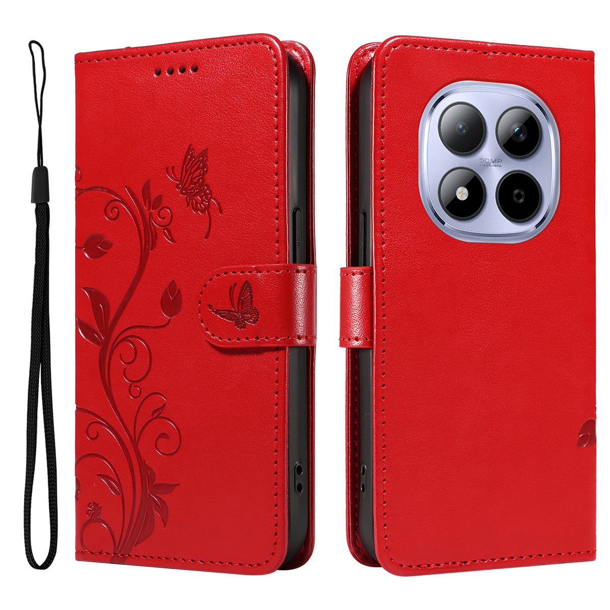 For Xiaomi Redmi Note 15 Pro 5G (Global) PU Leather Cases Flower Pattern Wallet Stand Phone Cover with Strap