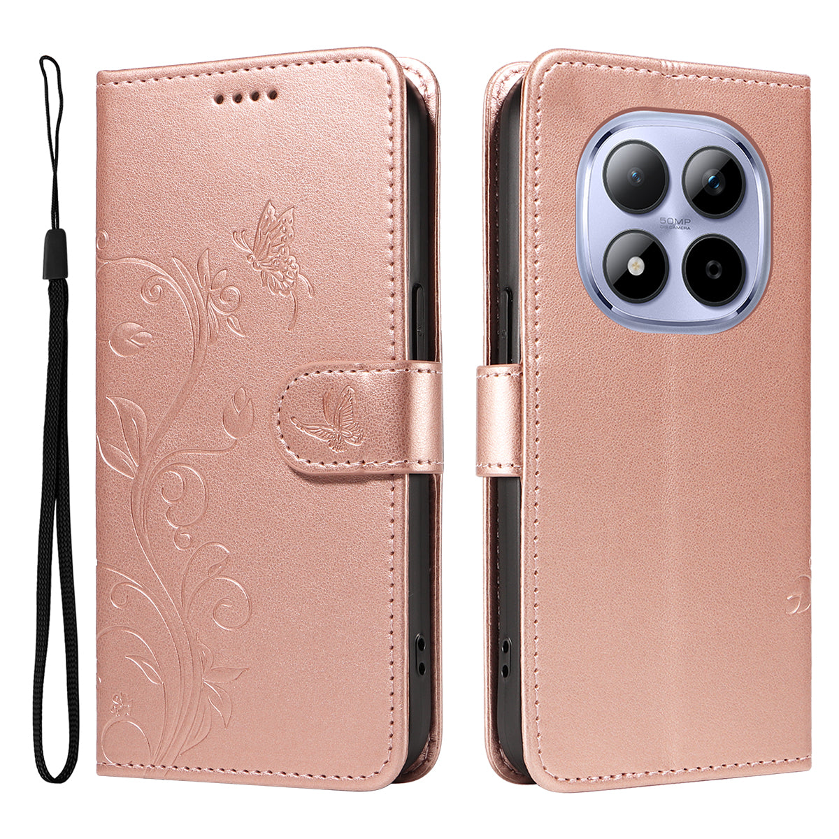 For Xiaomi Redmi Note 15 Pro 5G (Global) PU Leather Cases Flower Pattern Wallet Stand Phone Cover with Strap