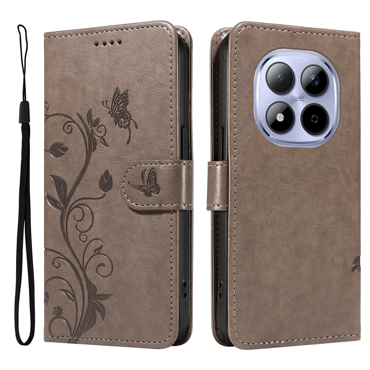 For Xiaomi Redmi Note 15 Pro 5G (Global) PU Leather Cases Flower Pattern Wallet Stand Phone Cover with Strap