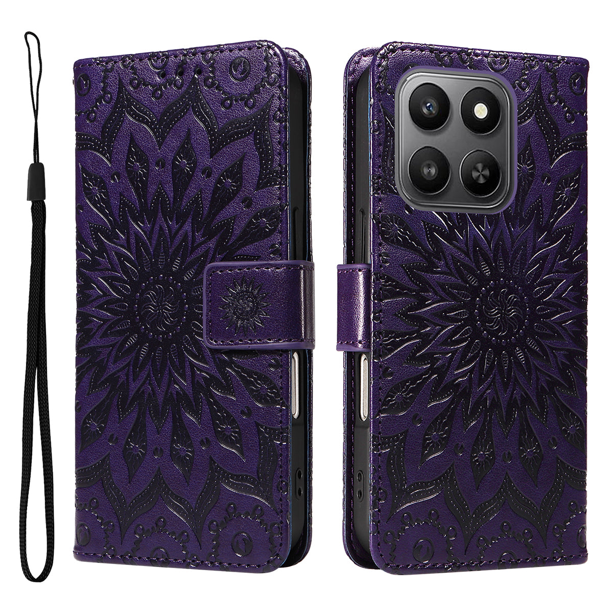 For Honor 400 Smart 4G Læderpung Etui Solsikkepræget Telefoncover