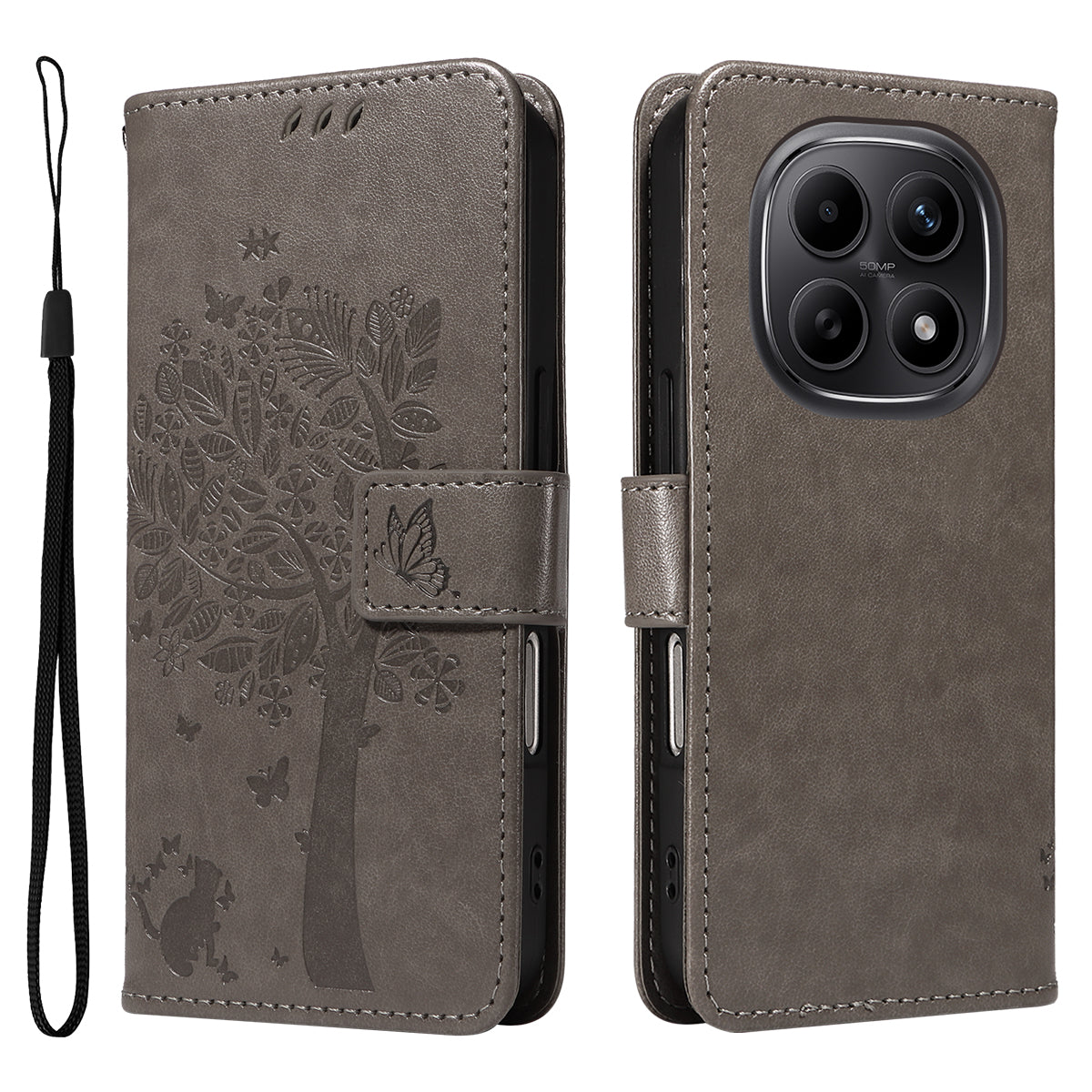For Xiaomi Poco M8 5G / Redmi Note 15 5G (Global) / 15 4G (Global) Phone Case with Stand Cat Tree Pattern Leather Wallet Mobile Cover