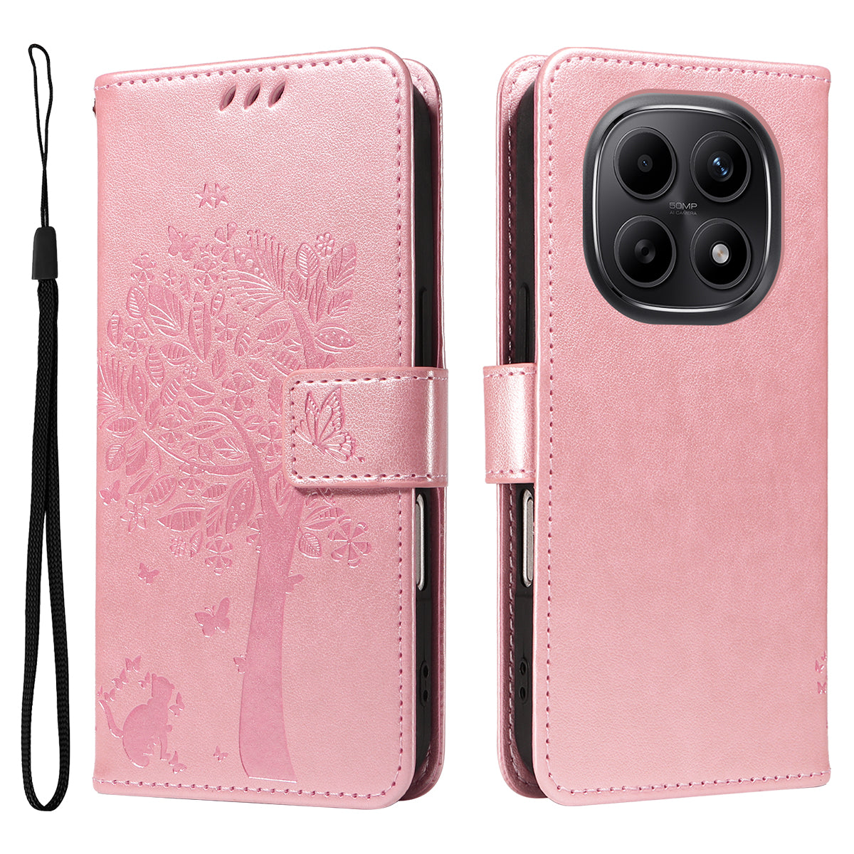 For Xiaomi Poco M8 5G / Redmi Note 15 5G (Global) / 15 4G (Global) Phone Case with Stand Cat Tree Pattern Leather Wallet Mobile Cover