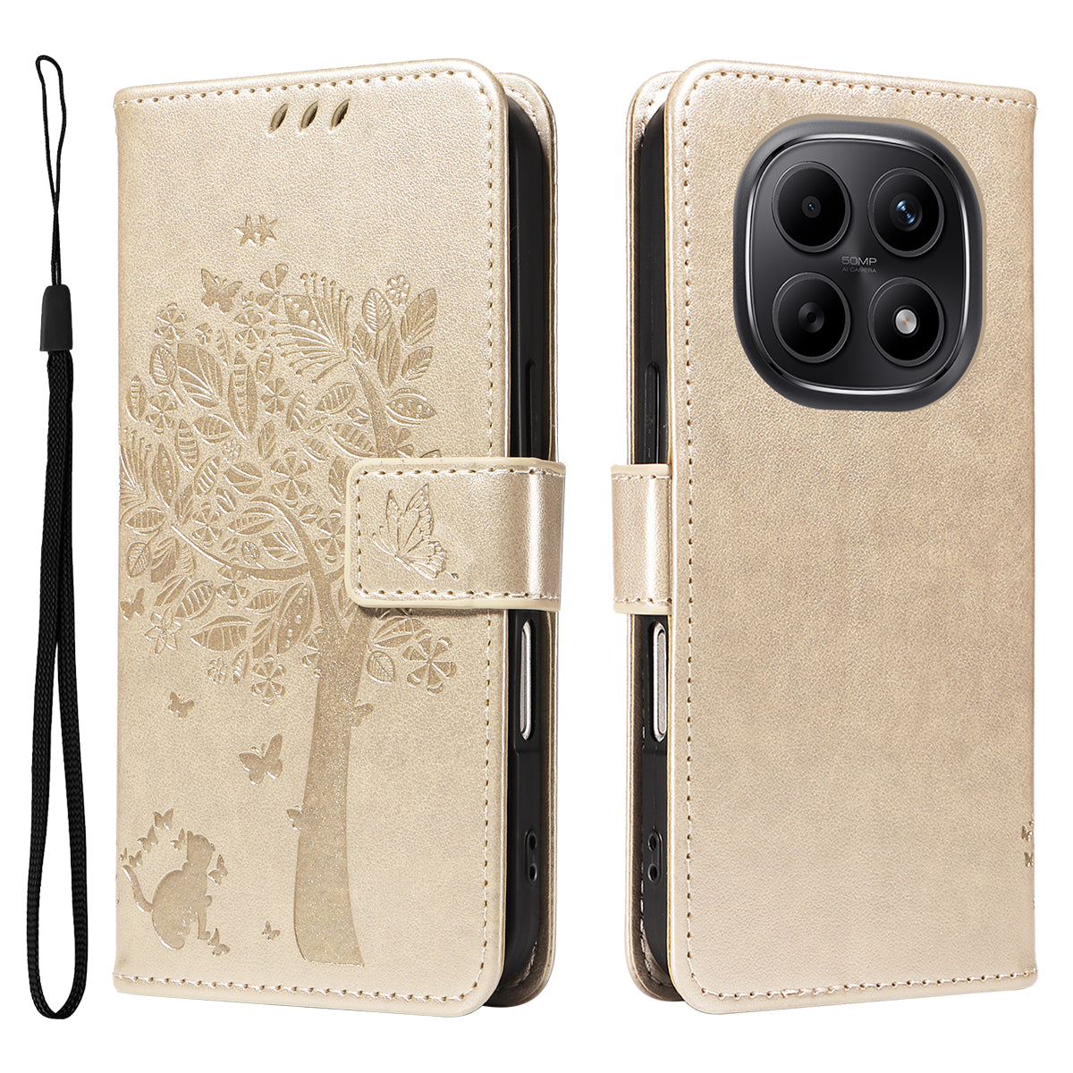 For Xiaomi Poco M8 5G / Redmi Note 15 5G (Global) / 15 4G (Global) Phone Case with Stand Cat Tree Pattern Leather Wallet Mobile Cover