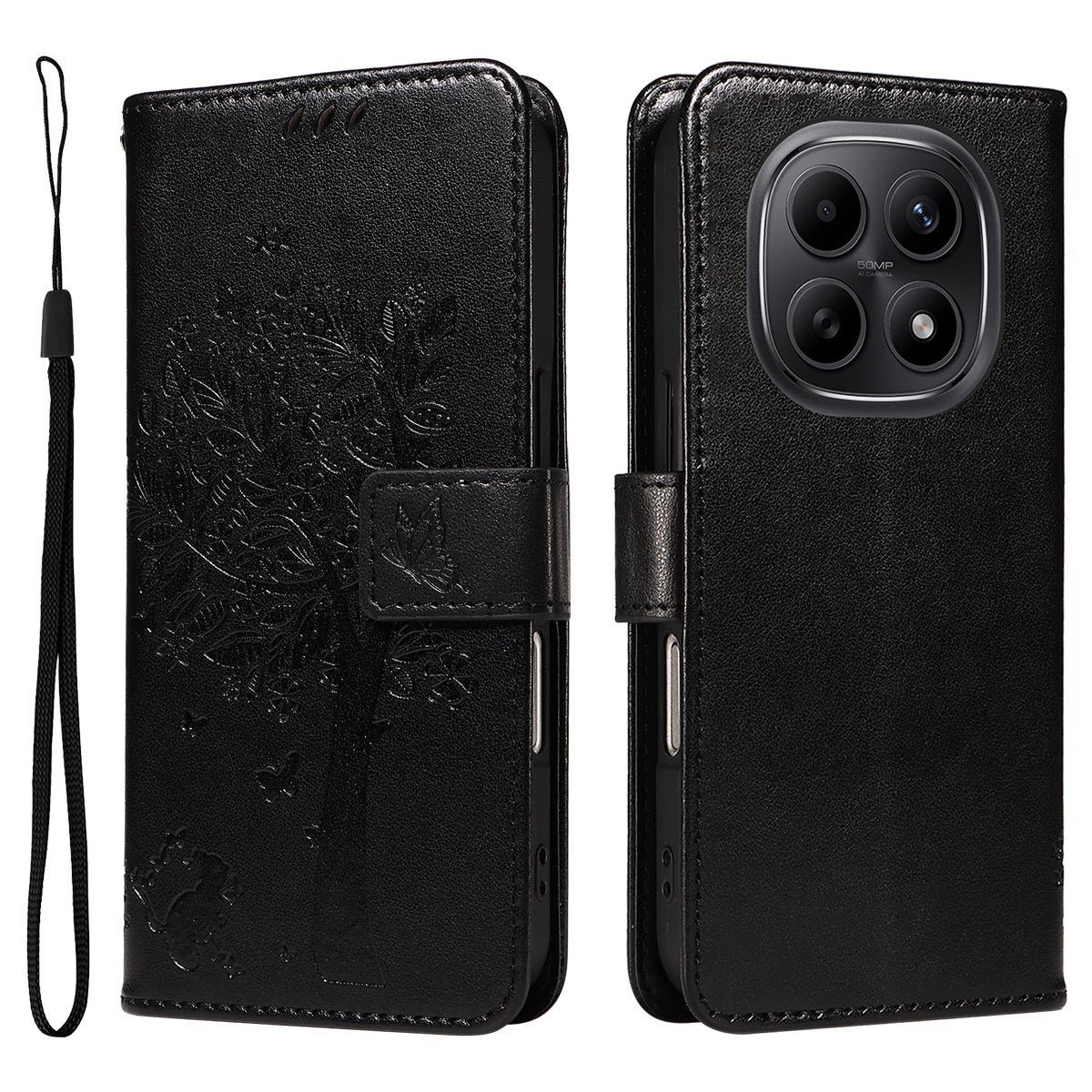 For Xiaomi Poco M8 5G / Redmi Note 15 5G (Global) / 15 4G (Global) Phone Case with Stand Cat Tree Pattern Leather Wallet Mobile Cover