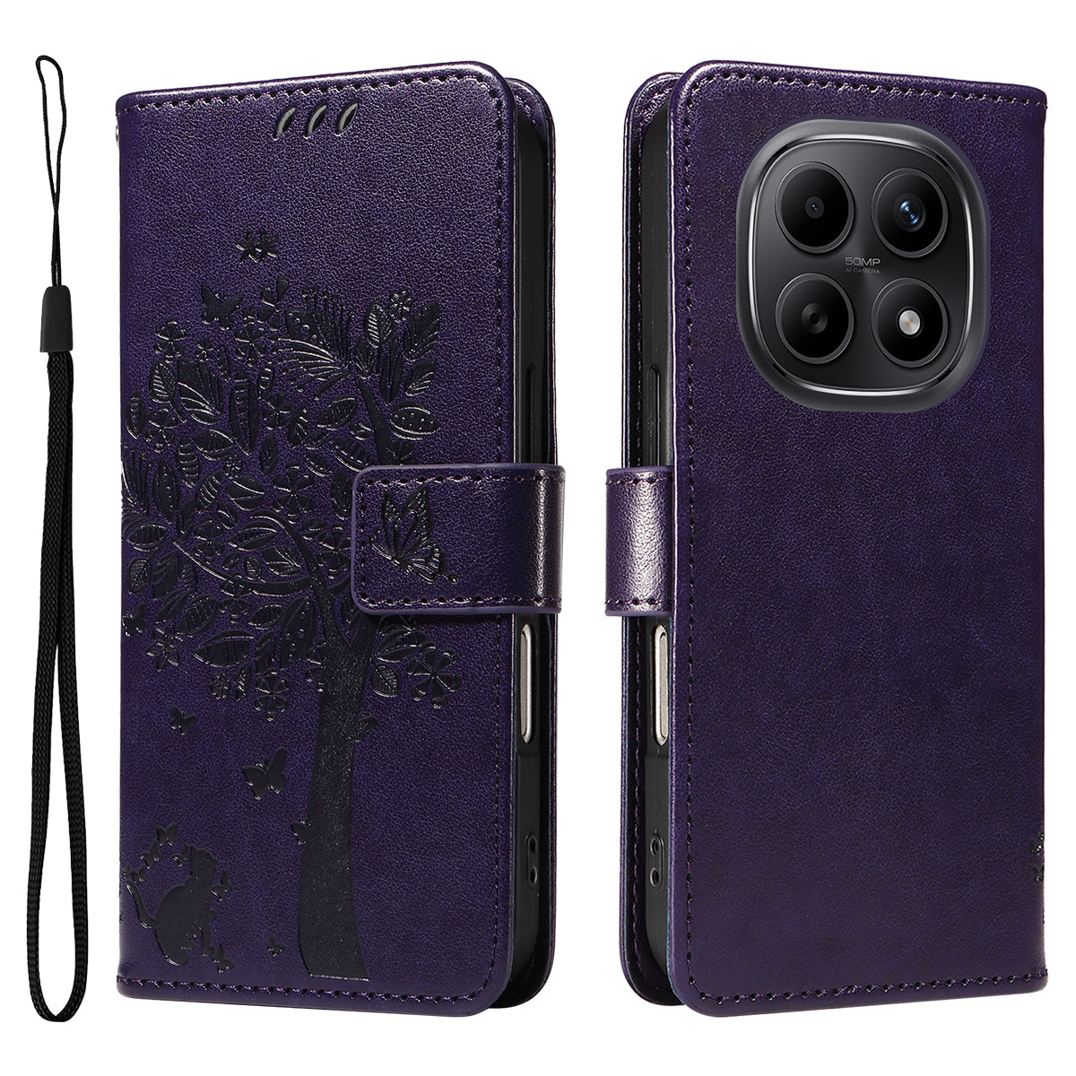 For Xiaomi Poco M8 5G / Redmi Note 15 5G (Global) / 15 4G (Global) Phone Case with Stand Cat Tree Pattern Leather Wallet Mobile Cover
