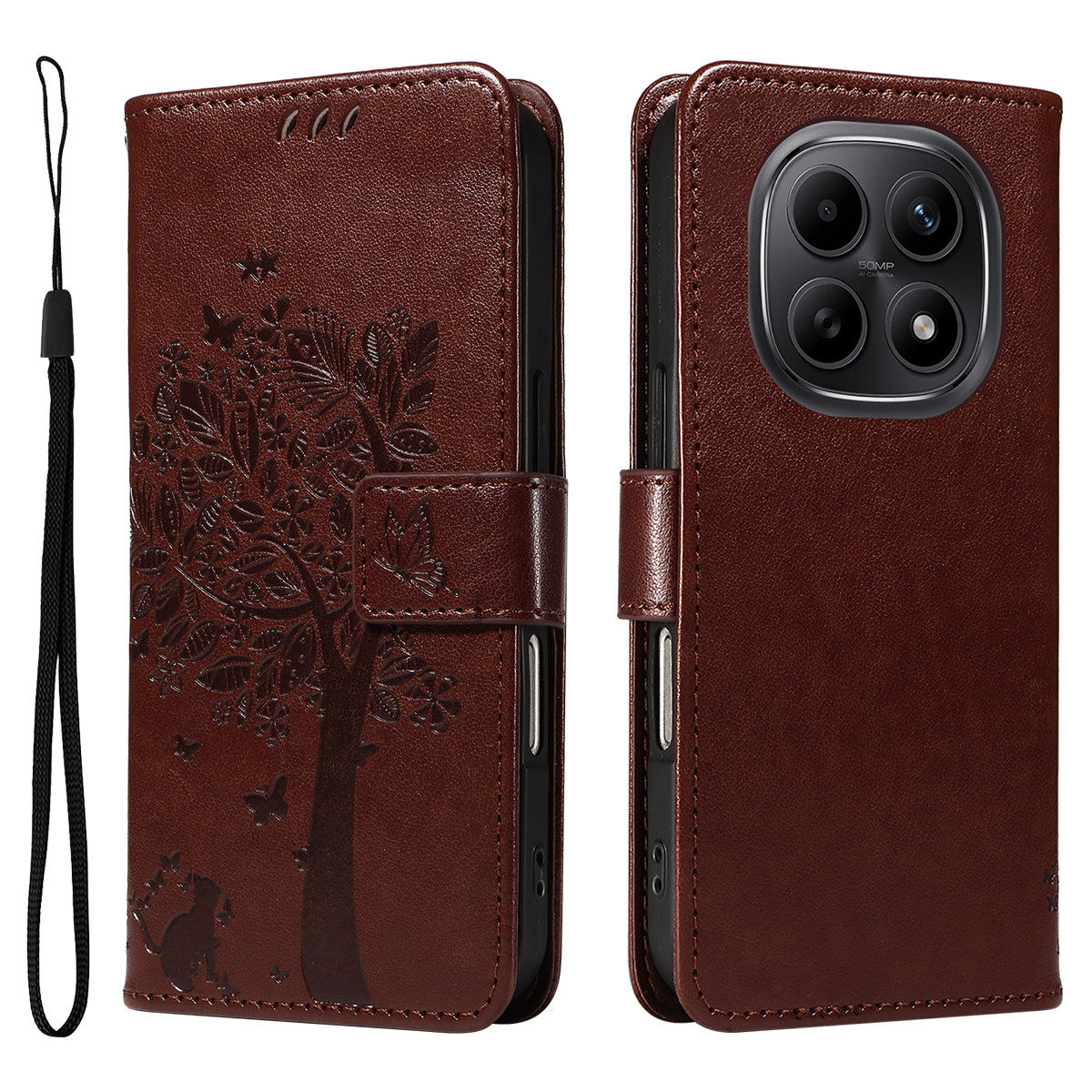 For Xiaomi Poco M8 5G / Redmi Note 15 5G (Global) / 15 4G (Global) Phone Case with Stand Cat Tree Pattern Leather Wallet Mobile Cover