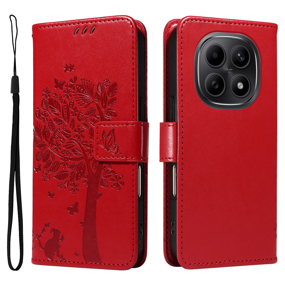 For Xiaomi Poco M8 5G / Redmi Note 15 5G (Global) / 15 4G (Global) Phone Case with Stand Cat Tree Pattern Leather Wallet Mobile Cover