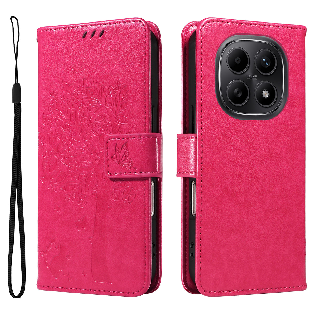 For Xiaomi Poco M8 5G / Redmi Note 15 5G (Global) / 15 4G (Global) Phone Case with Stand Cat Tree Pattern Leather Wallet Mobile Cover