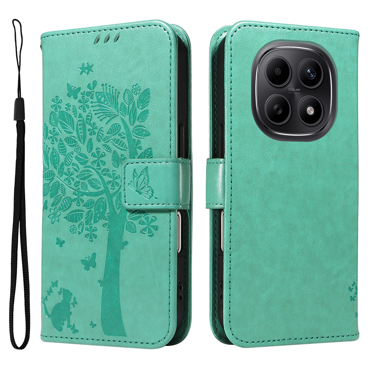 For Xiaomi Poco M8 5G / Redmi Note 15 5G (Global) / 15 4G (Global) Phone Case with Stand Cat Tree Pattern Leather Wallet Mobile Cover