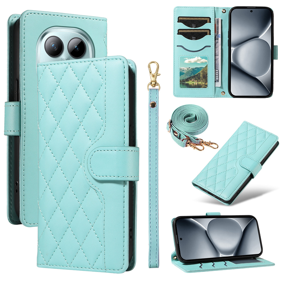 For Xiaomi Poco M8 Pro 5G / Redmi Note 15 Pro+ 5G (Global) Wallet Case Rhombus Leather Phone Cover with Strap