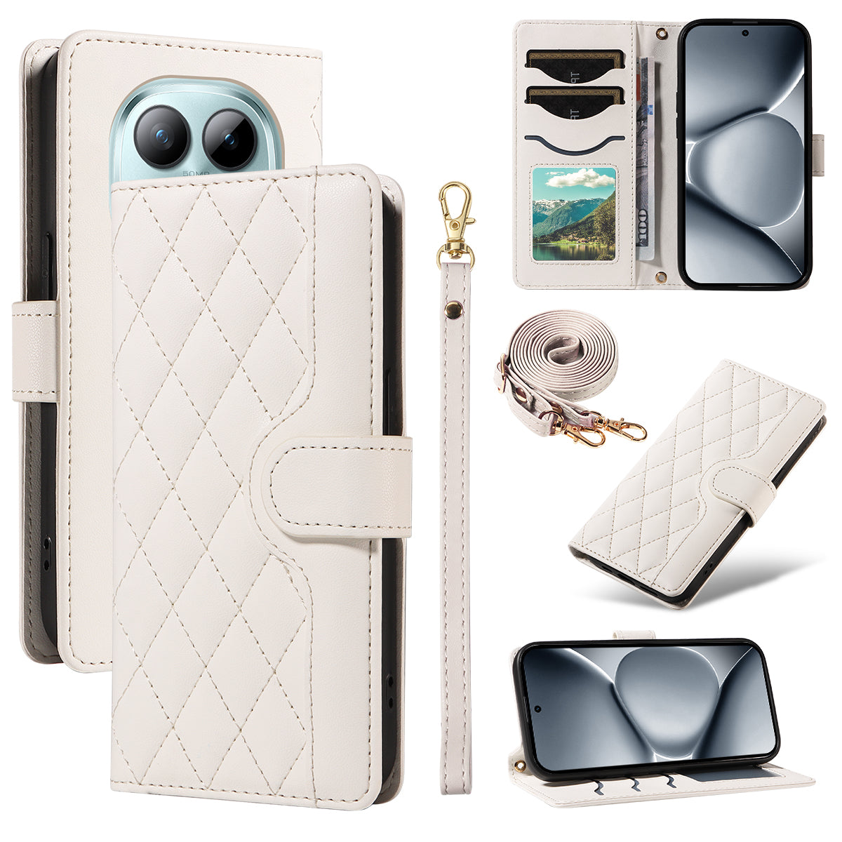 For Xiaomi Poco M8 Pro 5G / Redmi Note 15 Pro+ 5G (Global) Wallet Case Rhombus Leather Phone Cover with Strap