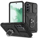 Anti-fall Phone Cover Kickstand For Samsung Galaxy S22+ 5G, Anti-scratch Phone Case Card Holder with Sliding Camera Lid