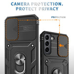 Anti-fall Phone Cover Kickstand For Samsung Galaxy S22+ 5G, Anti-scratch Phone Case Card Holder with Sliding Camera Lid