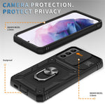 Anti-fall Phone Cover Kickstand For Samsung Galaxy S22+ 5G, Anti-scratch Phone Case Card Holder with Sliding Camera Lid