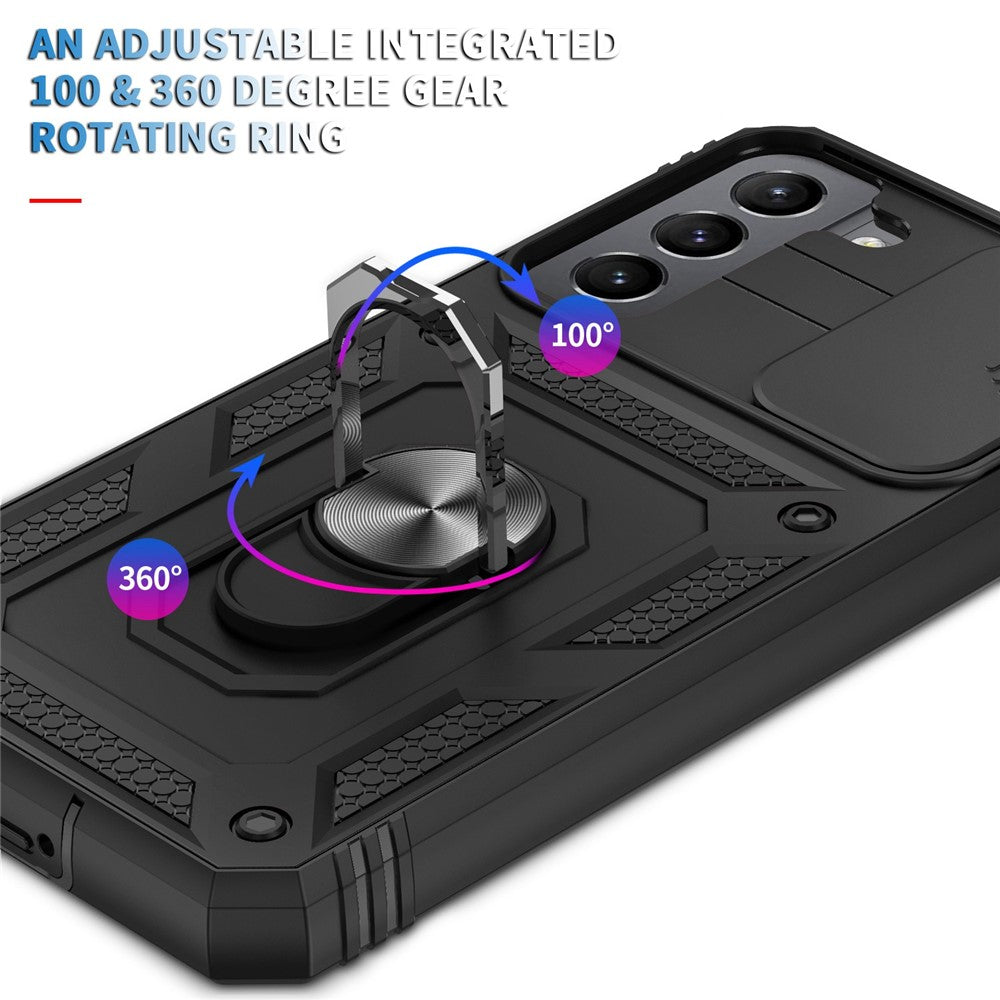 Anti-fall Phone Cover Kickstand For Samsung Galaxy S22+ 5G, Anti-scratch Phone Case Card Holder with Sliding Camera Lid