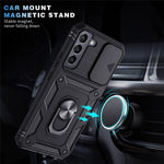 Anti-fall Phone Cover Kickstand For Samsung Galaxy S22+ 5G, Anti-scratch Phone Case Card Holder with Sliding Camera Lid
