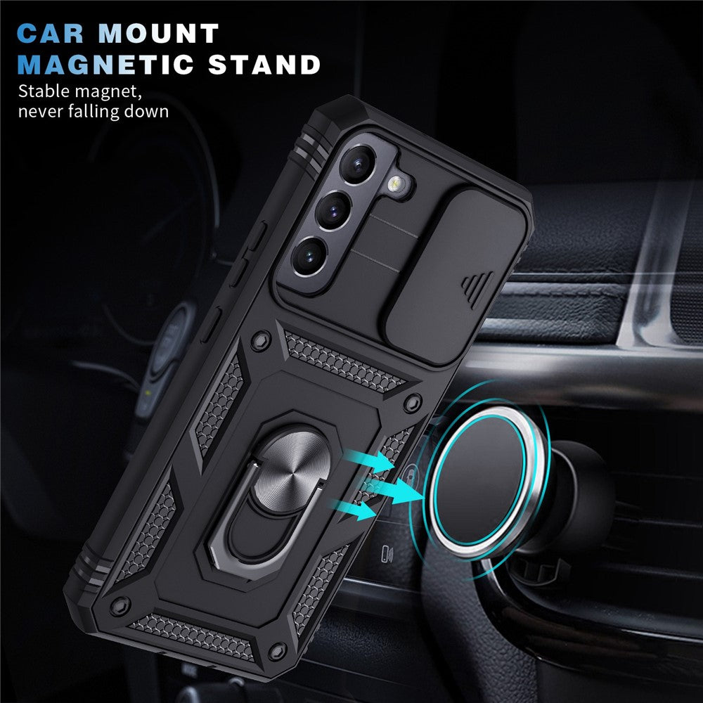 Anti-fall Phone Cover Kickstand For Samsung Galaxy S22+ 5G, Anti-scratch Phone Case Card Holder with Sliding Camera Lid