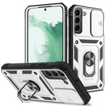 Anti-fall Phone Cover Kickstand For Samsung Galaxy S22+ 5G, Anti-scratch Phone Case Card Holder with Sliding Camera Lid