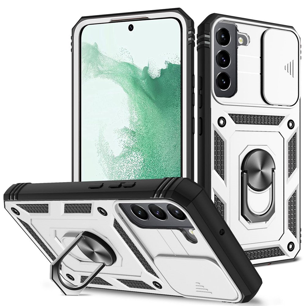Anti-fall Phone Cover Kickstand For Samsung Galaxy S22+ 5G, Anti-scratch Phone Case Card Holder with Sliding Camera Lid